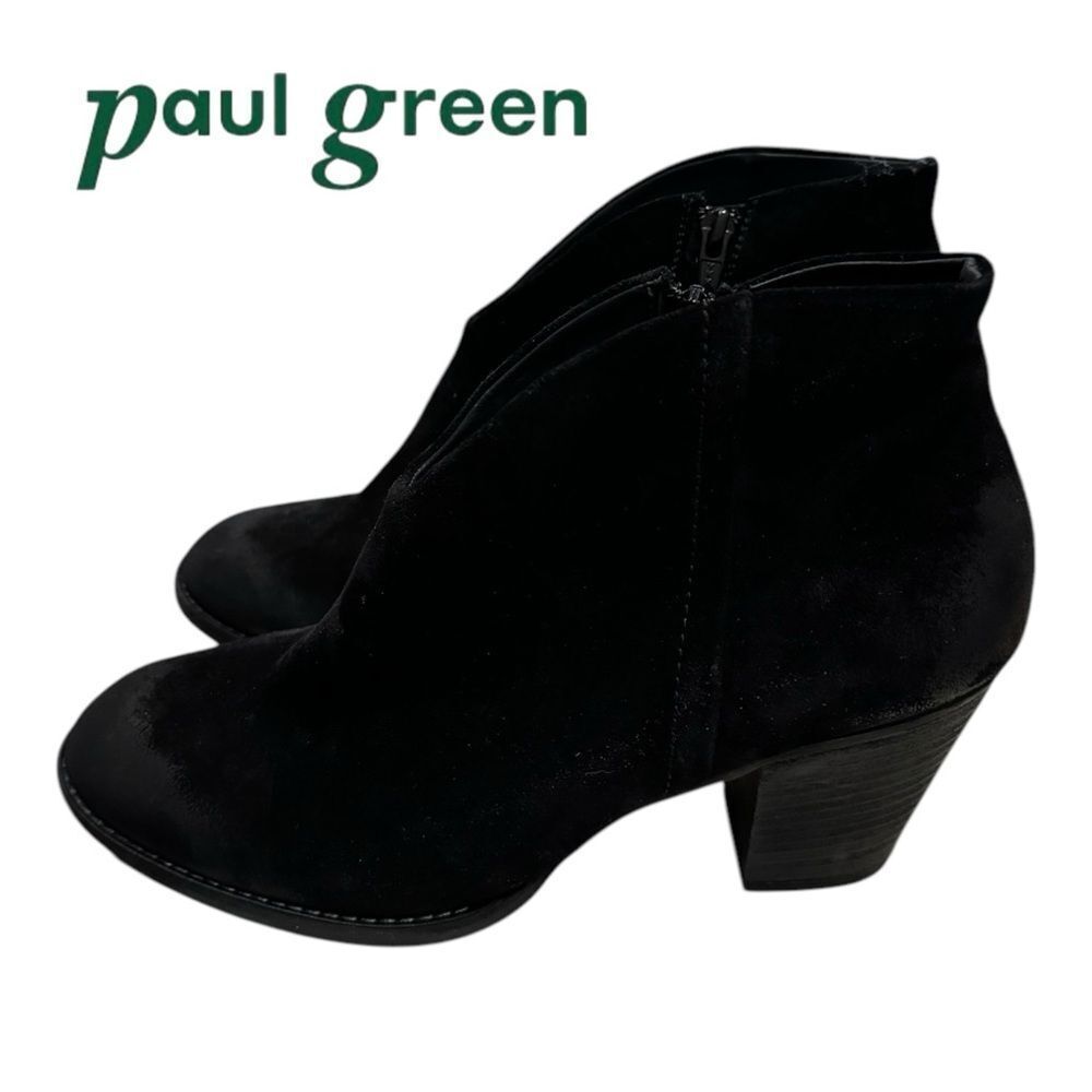 Paul Green Delgado Black Nubuck Suede Distressed Heeled Ankle Boots Booties 9.5